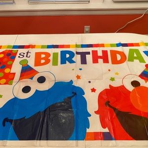 Lot of Sesame Street birthday party supplies and decor!